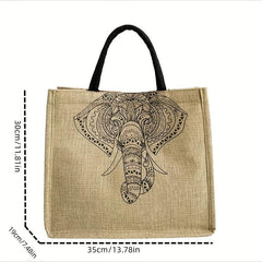 Vintage Printed Burlap Tote Bag Large Capacity Shoulder Bag