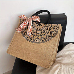 Vintage Printed Burlap Tote Bag Large Capacity Shoulder Bag