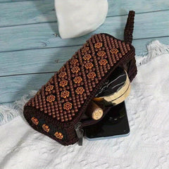 Colorful Bead Straw Decor Long Wallet Zipper Around Coin Purse