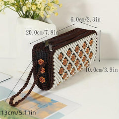 Colorful Bead Straw Decor Long Wallet Zipper Around Coin Purse