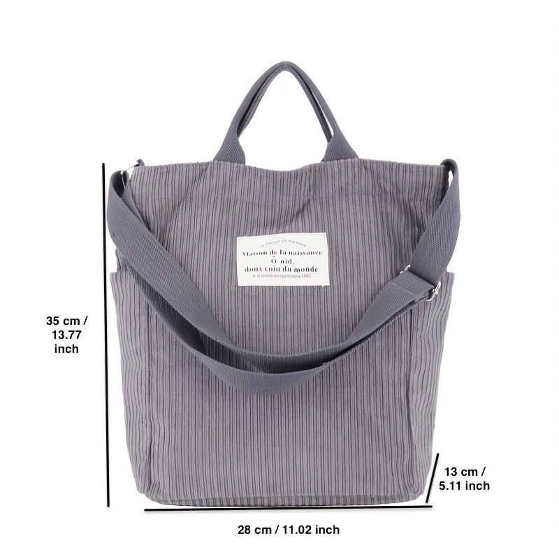 Retro Corduroy Tote Bag with Letter Patch Decor