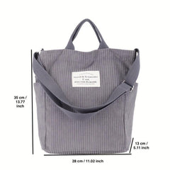 Retro Corduroy Tote Bag with Letter Patch Decor