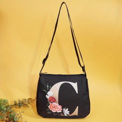 Flower Letter Print Crossbody Bag Nylon Handbag