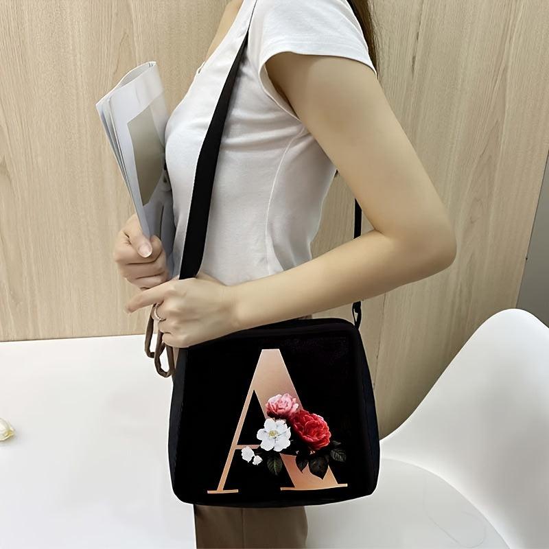 Flower Letter Print Crossbody Bag Nylon Handbag
