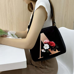 Flower Letter Print Crossbody Bag Nylon Handbag