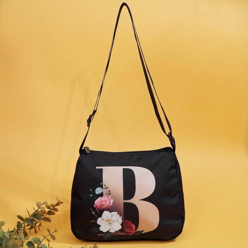 Flower Letter Print Crossbody Bag Nylon Handbag