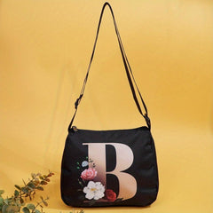 Flower Letter Print Crossbody Bag Nylon Handbag