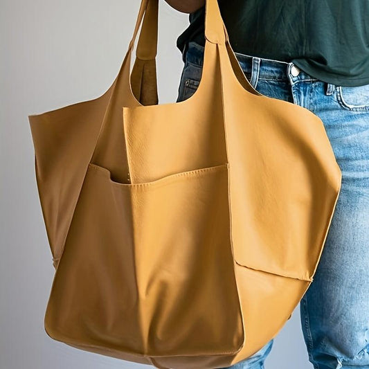 Vintage Solid Tote Bag Large Capacity Handbag For Shopping