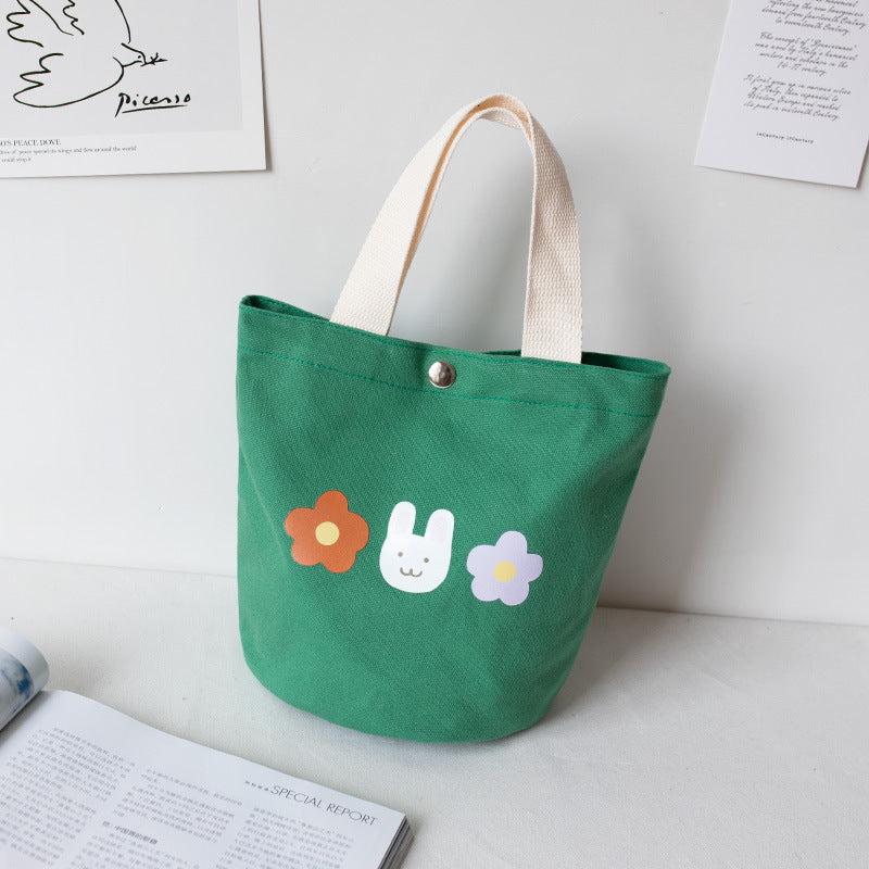 Flower Pattern Canvas Bucket Bag Hand Lunch Bag