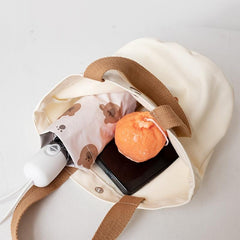 Flower Pattern Canvas Bucket Bag Hand Lunch Bag