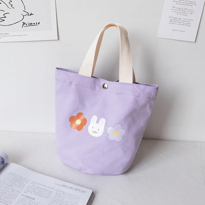 Flower Pattern Canvas Bucket Bag Hand Lunch Bag