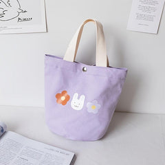 Flower Pattern Canvas Bucket Bag Hand Lunch Bag