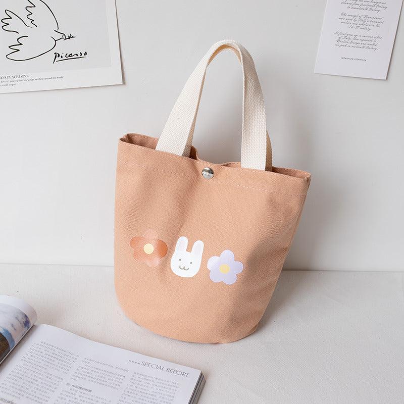 Flower Pattern Canvas Bucket Bag Hand Lunch Bag