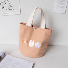 Flower Pattern Canvas Bucket Bag Hand Lunch Bag