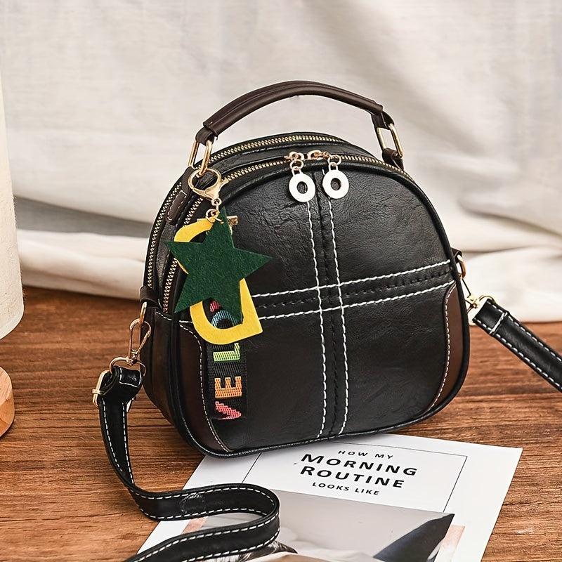 Stitching Crossbody Bag Shoulder Purse PU Leather Handbag For Women