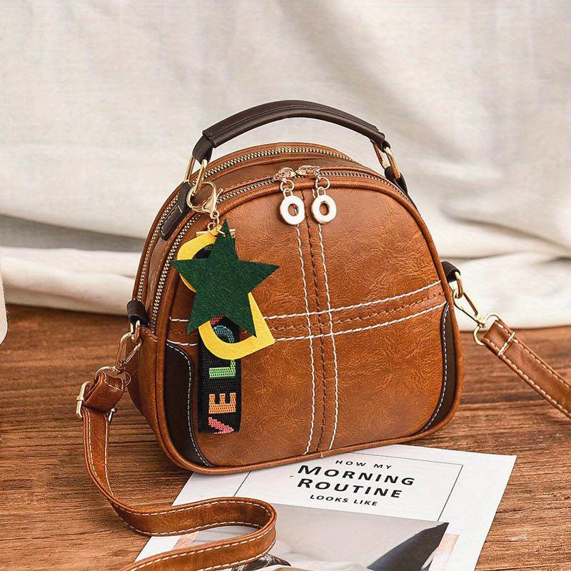 Stitching Crossbody Bag Shoulder Purse PU Leather Handbag For Women