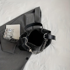 Ruched Hobo Bag Solid Shoulder Bag With Chain Strap
