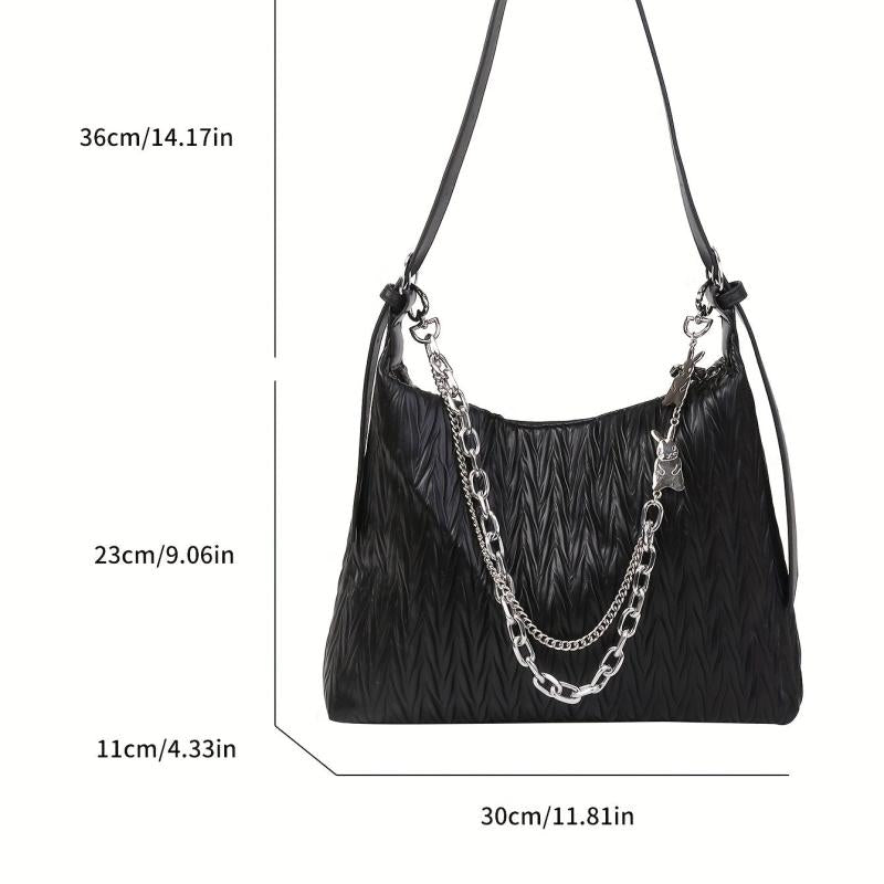Ruched Hobo Bag Solid Shoulder Bag With Chain Strap