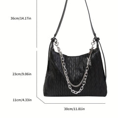 Ruched Hobo Bag Solid Shoulder Bag With Chain Strap