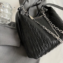 Ruched Hobo Bag Solid Shoulder Bag With Chain Strap