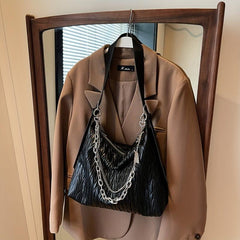 Ruched Hobo Bag Solid Shoulder Bag With Chain Strap