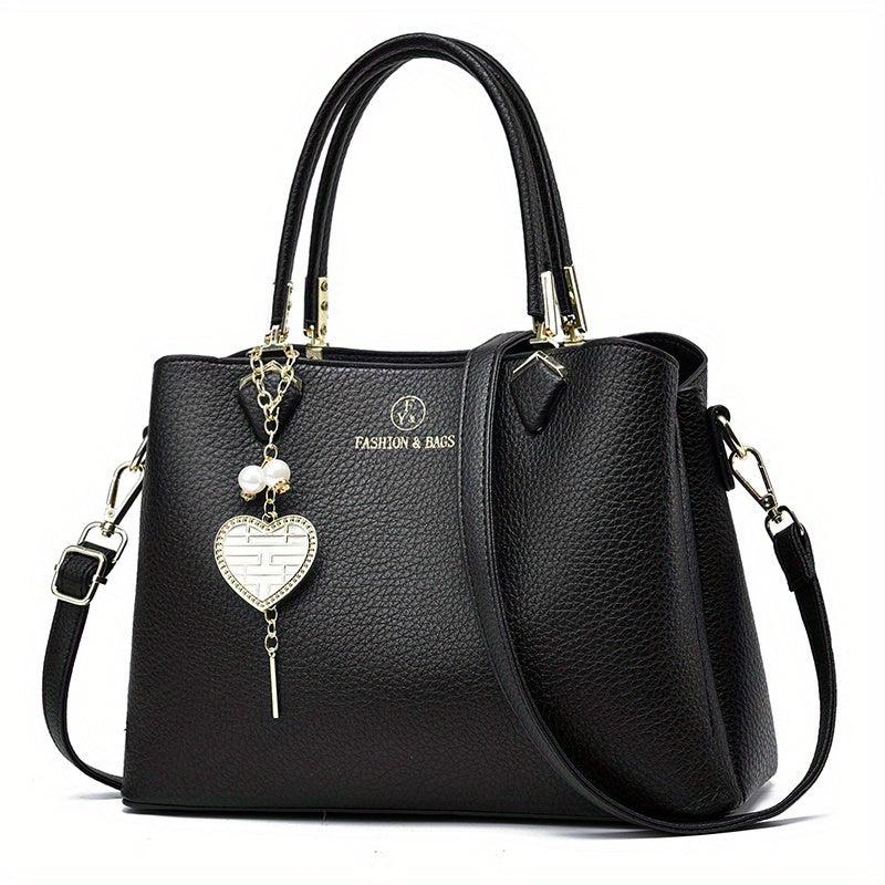 Top Handle Satchel Crossbody Tote Bag PU Leather Textured Shoulder Bag