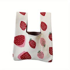 Casual Fruits Pattern Shoulder Bag Knitted Storage Bag For Shopping