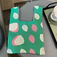 Casual Fruits Pattern Shoulder Bag Knitted Storage Bag For Shopping