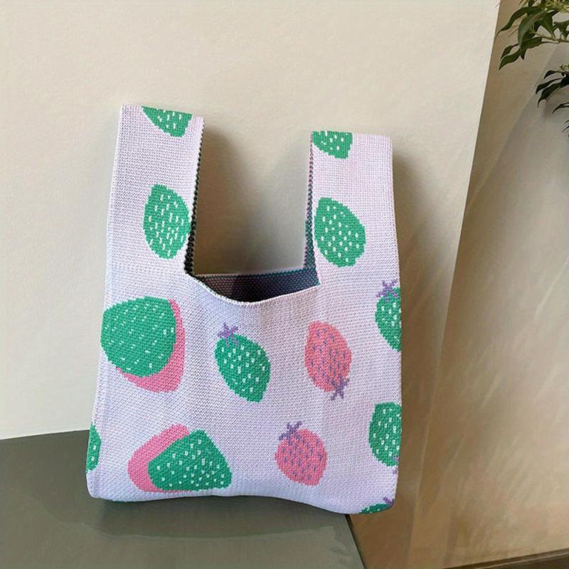 Casual Fruits Pattern Shoulder Bag Knitted Storage Bag For Shopping