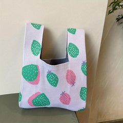 Casual Fruits Pattern Shoulder Bag Knitted Storage Bag For Shopping
