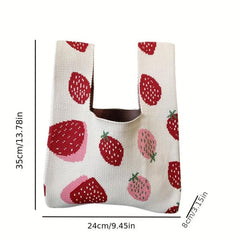 Casual Fruits Pattern Shoulder Bag Knitted Storage Bag For Shopping