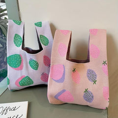 Casual Fruits Pattern Shoulder Bag Knitted Storage Bag For Shopping