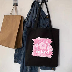 Pink Be Kind Letters Tote Bag Large Capacity Canvas Shoulder Bag