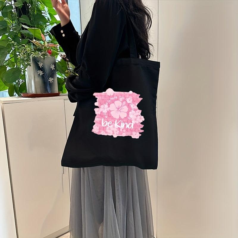 Pink Be Kind Letters Tote Bag Large Capacity Canvas Shoulder Bag
