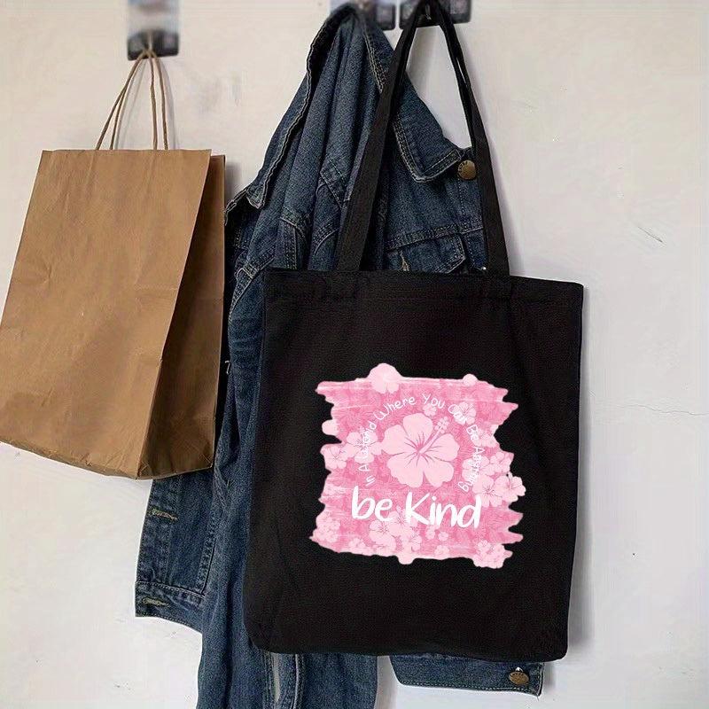 Pink Be Kind Letters Tote Bag Large Capacity Canvas Shoulder Bag