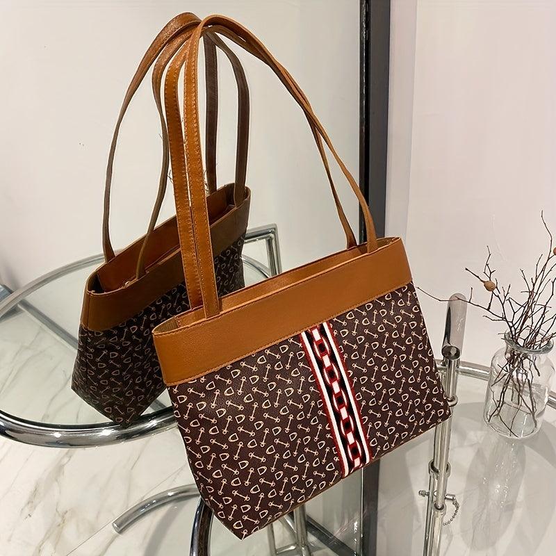 Vintage Geometric Tote Bag Retro Satchel Handbag For Commute