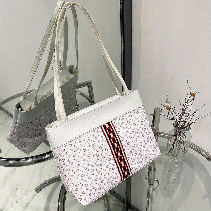 Vintage Geometric Tote Bag Retro Satchel Handbag For Commute