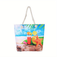 Seaside Graphic Pattern Shoulder Bag Canvas Beach Bag
