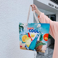 Seaside Graphic Pattern Shoulder Bag Canvas Beach Bag