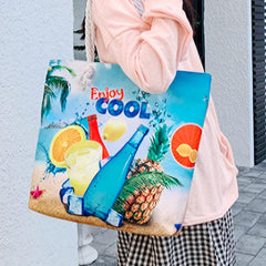 Seaside Graphic Pattern Shoulder Bag Canvas Beach Bag