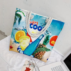 Seaside Graphic Pattern Shoulder Bag Canvas Beach Bag