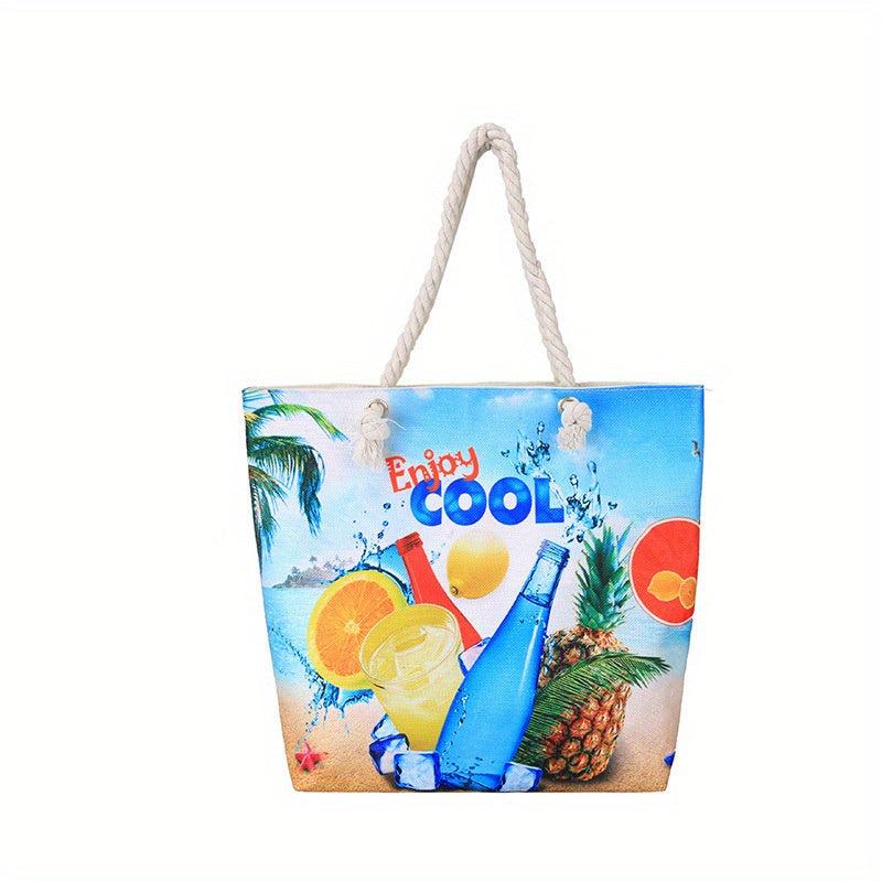 Seaside Graphic Pattern Shoulder Bag Canvas Beach Bag