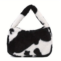 Plush Cow Pattern Handbag Women's Shoulder Bag