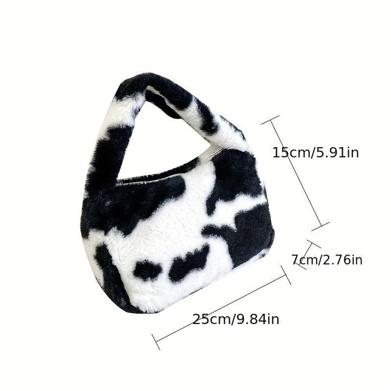 Plush Cow Pattern Handbag Women's Shoulder Bag