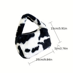 Plush Cow Pattern Handbag Women's Shoulder Bag
