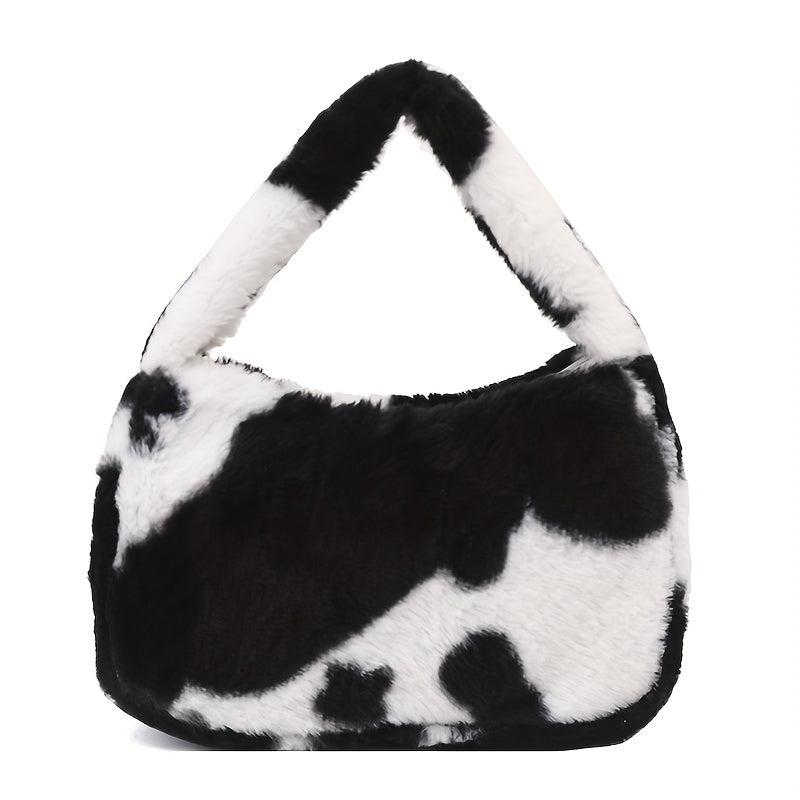 Plush Cow Pattern Handbag Women's Shoulder Bag