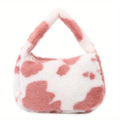 Plush Cow Pattern Handbag Women's Shoulder Bag