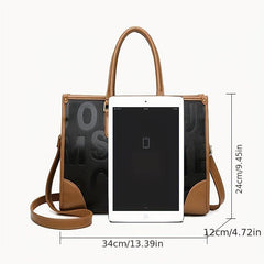 Letter Embossed Tote Bag Classic Handbag For Women