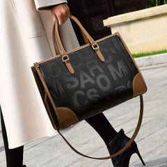 Letter Embossed Tote Bag Classic Handbag For Women