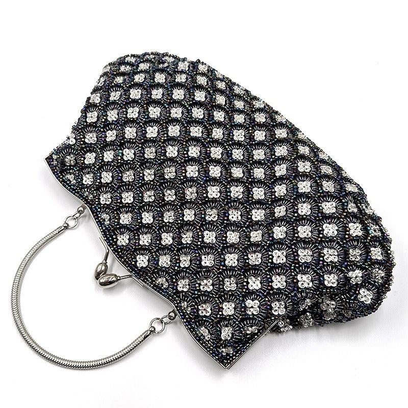 Evening Beaded Embroidery Handbag with Kiss Lock Clutches